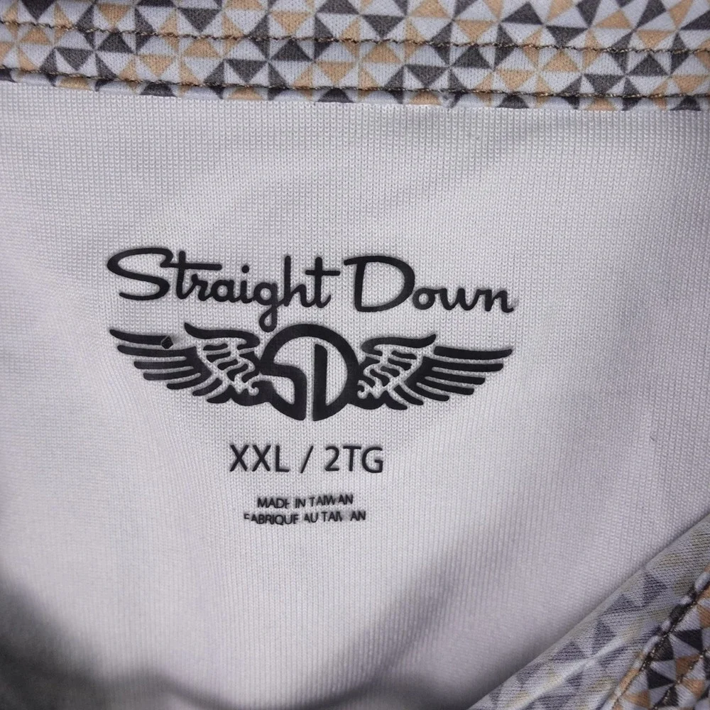 Straight Down Mens XXL Golf Polo Shirt Geometric Tan Performance Stretch